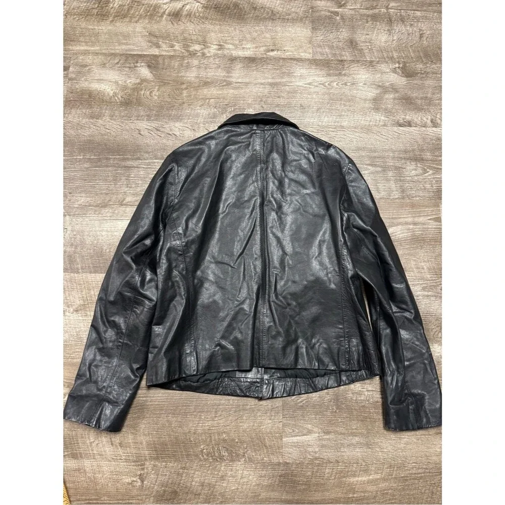 JCREW 100% Leather Black Button Front Jacket Size Large